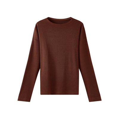 小禾【红信笺】复古感自然垂坠圆领落肩慵懒氛围长袖针织罩衫T恤