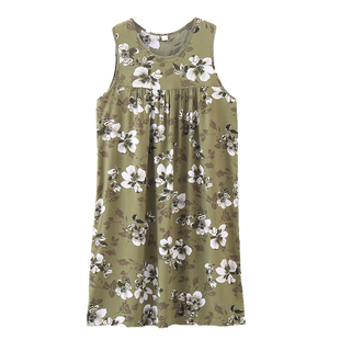 夏季棉绸睡裙女人造棉睡衣夏加肥大码妈妈装薄款连衣裙宽松家居服