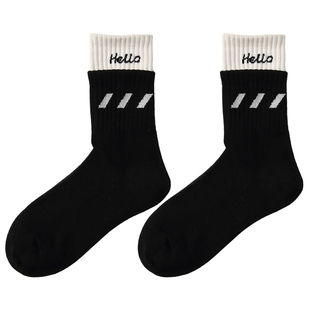 不会丢的袜子双罗口字母中筒袜男款运动风潮牌情侣袜男士长袜夏季