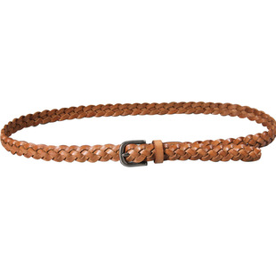 1.9cm编织皮带女细头层纯牛皮配裙子装饰免打孔窄白色牛仔裤腰带