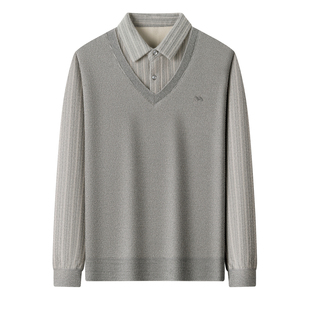 恒源祥男士羊毛衫假两件衬衫领冬季加绒加厚保暖中年针织衫毛衣男