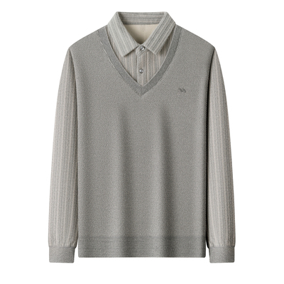 恒源祥男士羊毛衫假两件衬衫领冬季加绒加厚保暖中年针织衫毛衣男