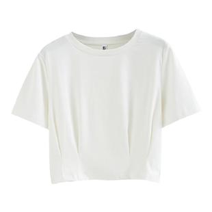 夏新款纯白休闲露肚脐短袖体恤女装上衣内搭打底短款T恤圆领宽松