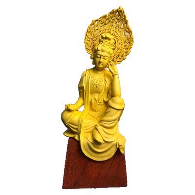 黄杨木雕禅意浮雕自在观音佛像