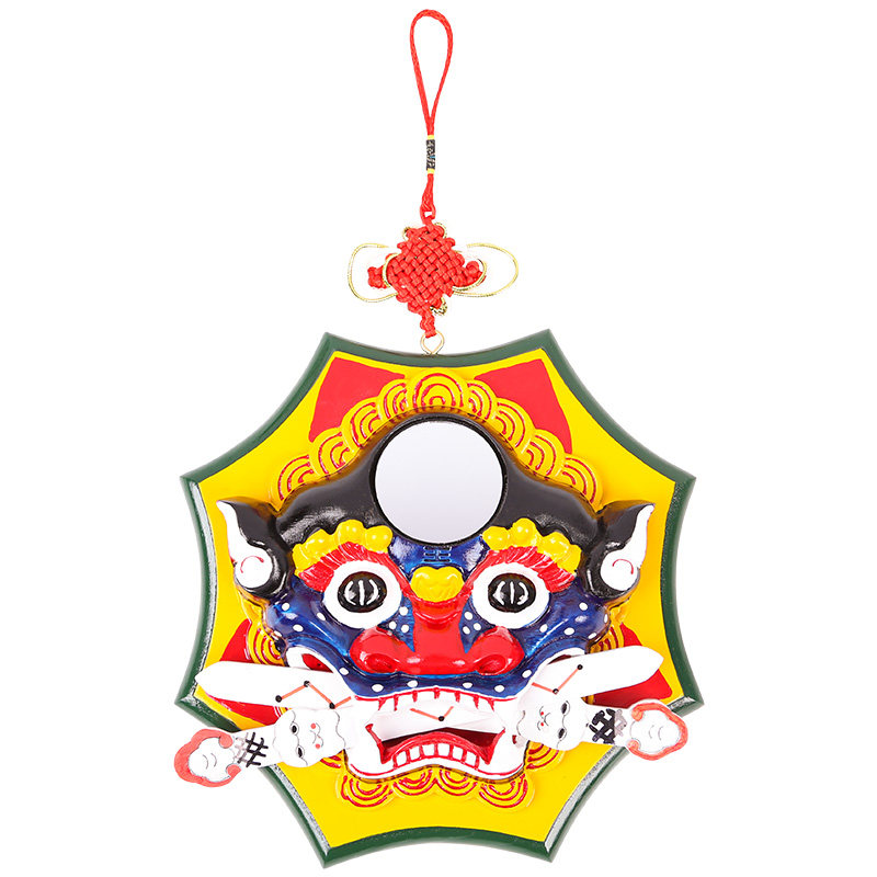 桃木浮雕狮咬剑挂件兽头中国结