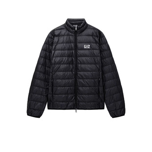 【自营】EMPORIO ARMANI男款黑色胸前印花logo立领长袖羽绒服外套