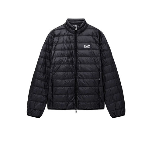【自营】EMPORIO ARMANI男款黑色胸前印花logo立领长袖羽绒服外套