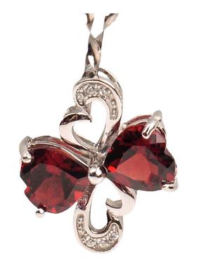 石榴石酒红色豪华群镶心形吊坠