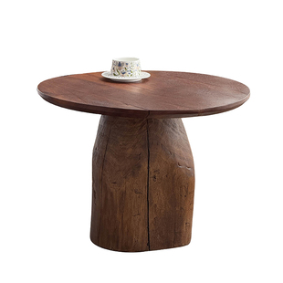 Ni+尼家圆形咖啡桌实木沙发边几中古茶几侘寂风民宿小圆桌小矮桌