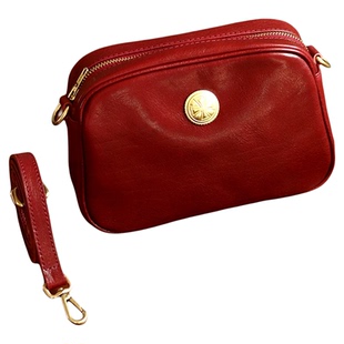 peshawar | 头层植鞣牛皮复古小方包女士真皮质感红色小挎包喜庆