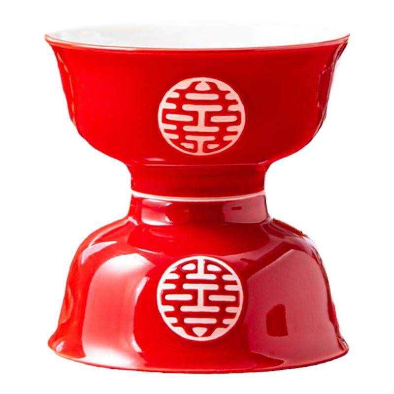 结婚陶瓷双喜红色碗筷勺套装中式福字婚庆礼品高脚碗餐具陪嫁用品