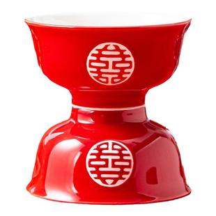 结婚陶瓷双喜红色碗筷勺套装中式福字婚庆礼品高脚碗餐具陪嫁用品