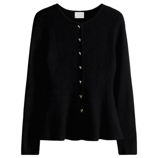 HM女装毛针织衫夏季冬日千金感穿搭裙式下摆开衫1315270