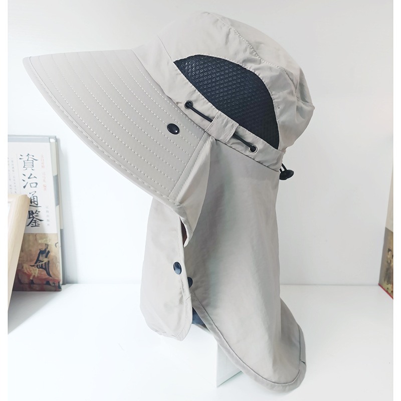 渔夫帽男夏季户外出游透气檐帽太阳帽遮脸防晒披肩遮阳帽子大钓鱼