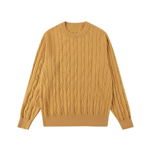 2色圆领绞花毛衣|255g康赛妮羊绒美丽诺羊毛混纺针织上衣男百搭