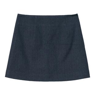 Dotdrobe多着 TR混纺面料 极简小A短款半身裙带安全裤咖格/深灰条