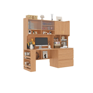 定制实木书柜书桌书架一体学习桌电脑桌卧室家用靠墙橡木写字桌子