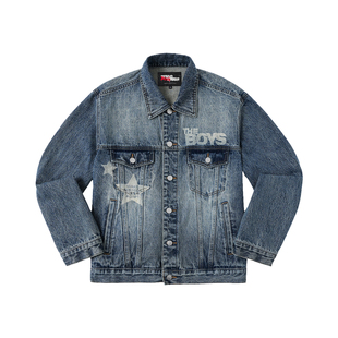 【黑袍纠察队官方联名】WHOOSIS 烧花牛仔夹克外套男女美式街头潮