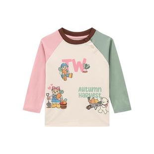 TeenieWeenie Kids小熊童装25年新男女宝插肩鸳鸯袖印花T恤衫长裤