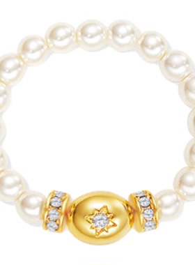 欧比雅比OUBIYABI焦点星芒仿珍珠弹力戒指女尾戒生日礼物轻奢新品