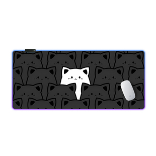 可爱小黑猫RGB发光鼠标垫女生高颜值办公超大号游戏防水键盘桌垫