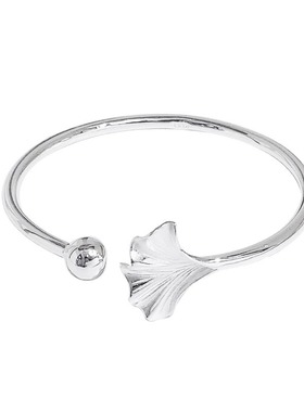 纯银9999杏叶手镯女时尚开口叶子