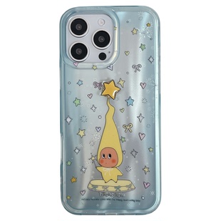 韩系ins镭射立体卡通小人适用iPhone17promax手机壳苹果16新款15带链条14pro可爱17少女16pro高级感15pro全包
