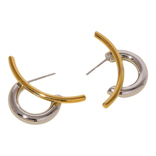 FLOAT浮漾简约线条几何圆环耳环女金银色撞色百搭气质耳钉耳饰