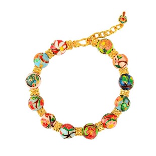 VZZS古法高温烧蓝珐琅彩十二月花神珠沙金手链景泰蓝守护花珠手串