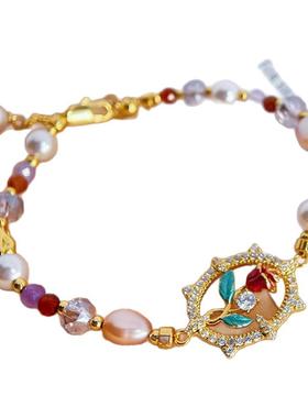 S925银针天然巴洛克珍珠紫水晶复古色气质小众设计款小米链饶脖款