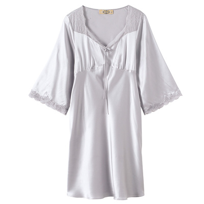 美标真丝八分花边睡裙春夏重磅