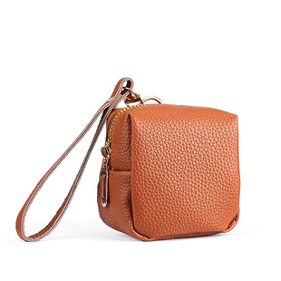 简约植鞣牛皮钥匙包迷你手拎大容量耳机口红硬币文玩收纳包零钱包