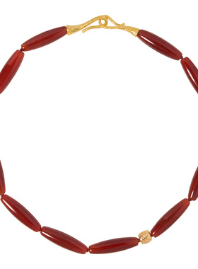Wens橄榄形红玛瑙串珠复古项链女