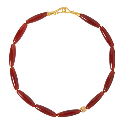 Wens橄榄形红玛瑙串珠复古项链女