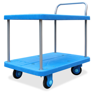 静音双层手推车仓库搬运拉货平板车四轮拖车小推车多功能手拉车