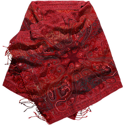 高档暗红色轻奢印度钉珠围巾披肩