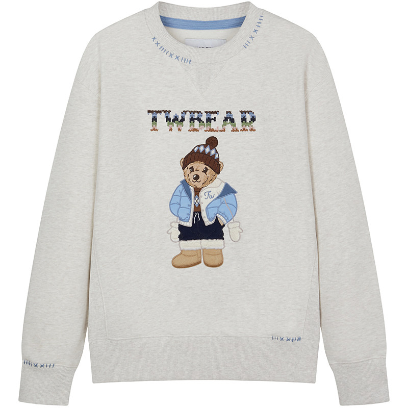 TeenieWeenie小熊女装卫衣秋冬季大熊撞色刺绣拼接圆领内搭上衣