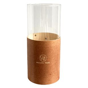 ReFound原创夏克盒木皮玻璃花瓶 直筒高款轻奢风家居商用空间装饰