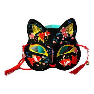 黑色锦鲤 狐狸面具半脸女儿童古风流苏汉服猫脸女童舞会狐妖面罩