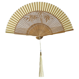 古风折扇雕刻扇绢布镂空新中式便携汉服旗袍拍照搭配折叠工艺扇子