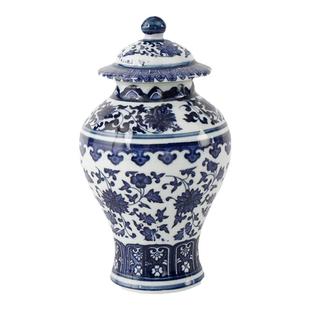 景德镇陶瓷器仿古青花瓷将军罐陶瓷花瓶摆件储物罐中式家居装饰品