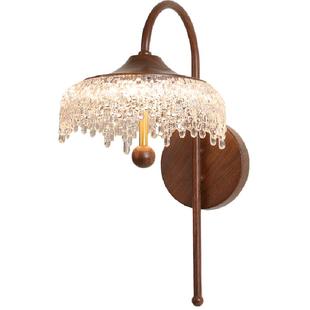 中古风卧室床头壁灯水滴复古胡桃木色高级感客厅背景墙灯法式过道