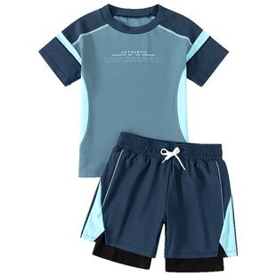 儿童泳衣男童2026新款分体游泳衣中大童男孩宝宝青少年泳裤套装冬