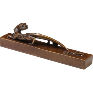 螭龙镇尺青铜紫铜仿古创意黄铜镇纸镇尺书法压纸 文房四宝小摆件铜金属可爱书房 笔置笔架笔搁