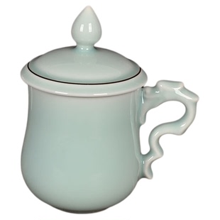 特价青瓷茶杯陶瓷复古水杯办公室茶杯带盖龙杯家用泡茶杯宾馆单杯