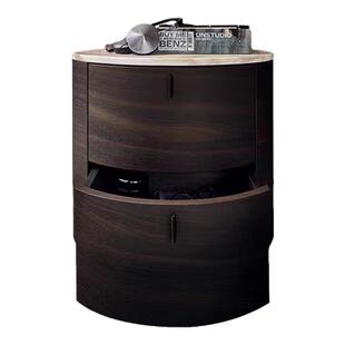 POLIFORM ONDA意式床头柜实木圆形设计师烟熏色大理石极简卧室柜