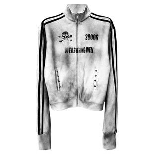 DETW 25AW*原创小众水洗喷脏做旧骷髅05休闲街头立领外套夹克男女