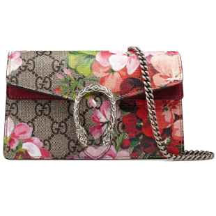 9.9新Gucci/古驰Dionysus酒神帆布拼皮乌木色/粉色女款迷你单肩包