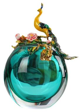 轻奢珐琅彩孔雀摆件蓝色琉璃