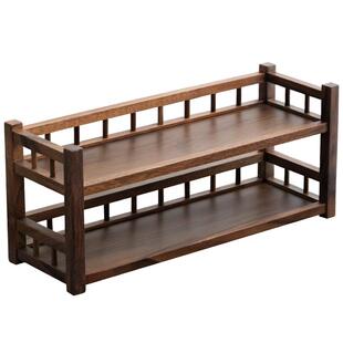 黑胡桃木书桌置物架茶室茶桌茶具多层收纳架摆放实木书架博古架子